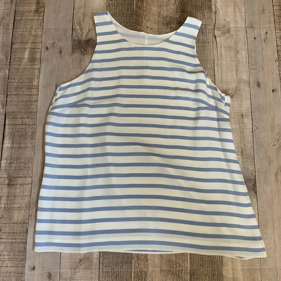 J Crew NWOT Light Blue White Striped Silk Sleeveless Lined Shell Top SZ 8 - Picture 8 of 11